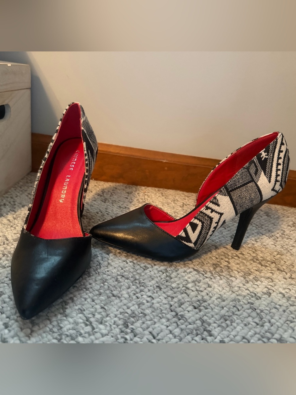 Chinese Laundry - Black and White Patterned Pointed-Toe High Heels